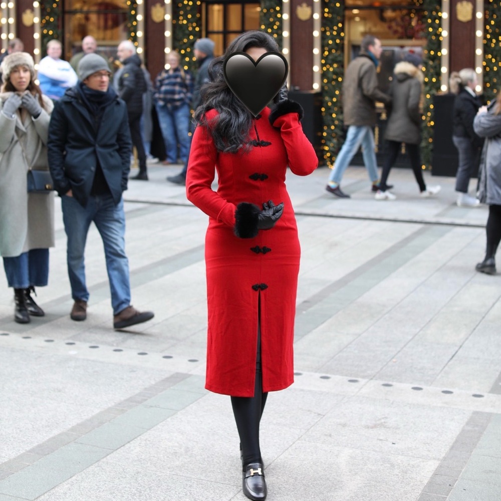 Zara Red Midi Dress with Black Trim